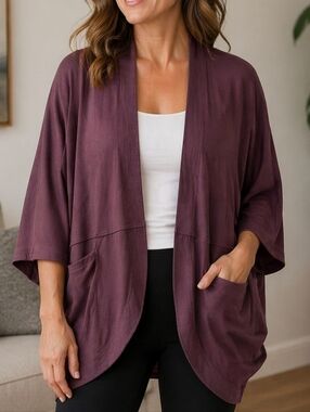 Athleta Womens Cardigan Jacket Plum Purple sz Small Open Front Soft Pockets